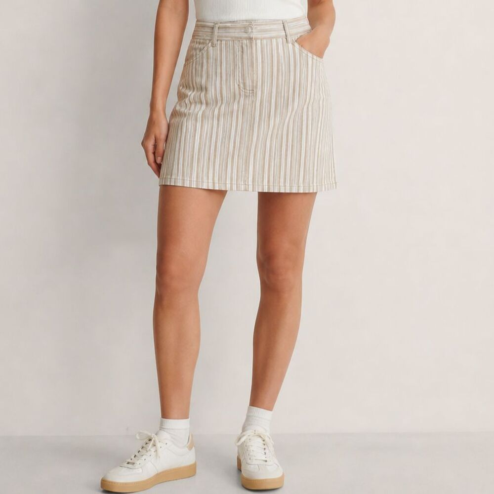 Theory Mini Skirt Womens 10 Beige Stripe Pockets Boho Preppy